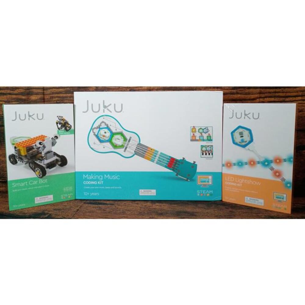 Juku Smart Car Bot, Making Music Coding Kit, and LED Lightshow Coding Kit Set